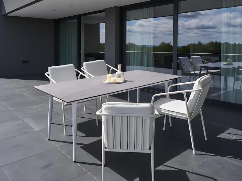 Matbord utomhus Tolentino 90x180 cm Steneffekt - Vit/Beige - Utemöbler - Trädgårdsbord & Utebord - Matbord ute
