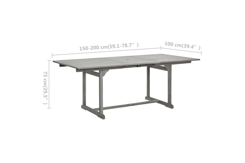 Trädgårdsbord (150-200)x100x75 cm massivt akaciaträ - Grå - Utemöbler - Trädgårdsbord & Utebord - Matbord ute