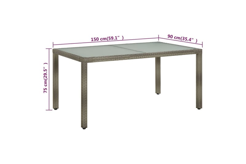 Trädgårdsbord 150x90x75 cm härdat glas och konstrotting grå - Grå - Utemöbler - Trädgårdsbord & Utebord - Matbord ute