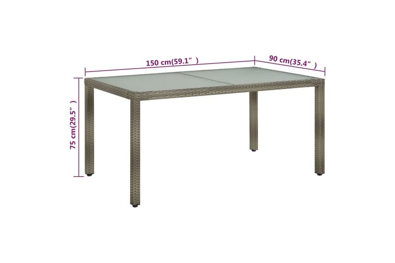 Trädgårdsbord 150x90x75 cm härdat glas och konstrotting grå - Grå - Matbord ute