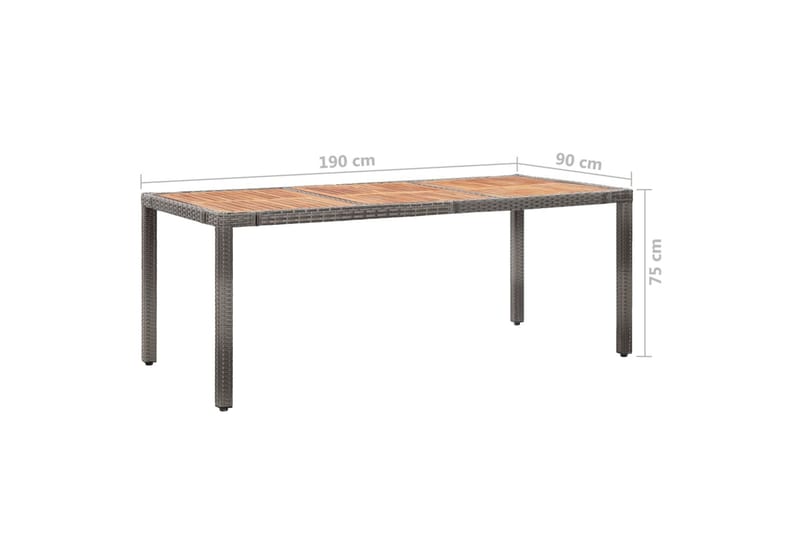 Trädgårdsbord 190x90x75 cm konstrotting och akaciaträ grå - Grå - Matbord ute