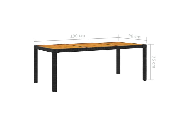 Trädgårdsbord 190x90x75 cm konstrotting och akaciaträ svart - Svart - Utemöbler - Trädgårdsbord & Utebord - Matbord ute