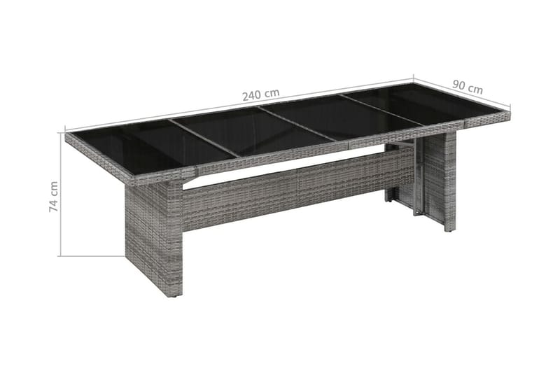 Trädgårdsbord 240x90x74 cm konstrotting och glas - Grå - Utemöbler - Trädgårdsbord & Utebord - Matbord ute