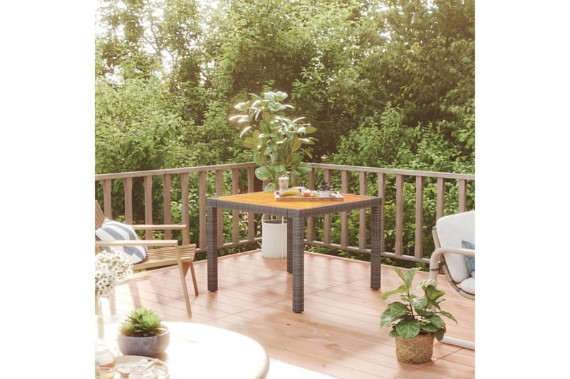 Trädgårdsbord 90x90x75 cm konstrotting och akaciaträ grå - Grå - Matbord ute