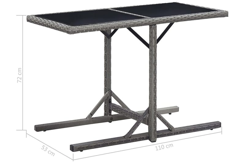 Trädgårdsbord antracit 110x53x72 cm glas och konstrotting - Grå - Matbord ute