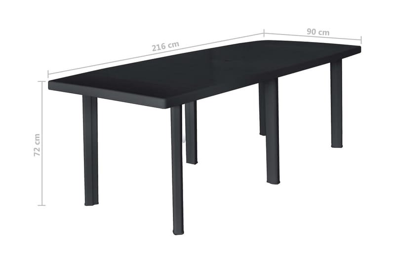 Trädgårdsbord antracit 216x90x72 cm plast - Grå - Matbord ute
