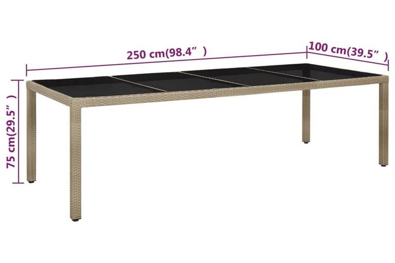 Trädgårdsbord beige 250x100x75 cm härdat glas och konstrotti - Beige - Utemöbler - Trädgårdsbord & Utebord - Matbord ute