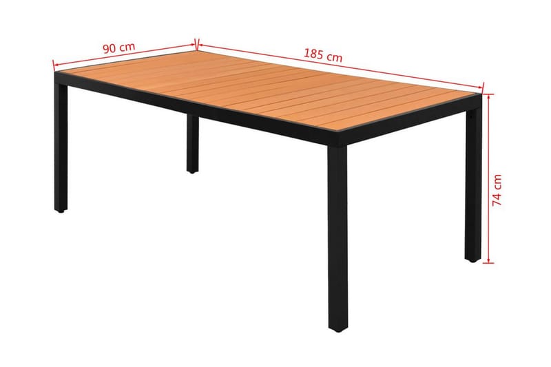 Trädgårdsbord brun 185x90x74 cm aluminium och WPC - Brun - Matbord ute