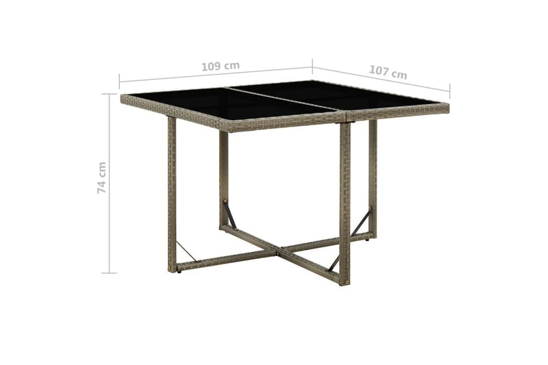 Trädgårdsbord grå 109x107x74 cm konstrotting och glas - Grå - Utemöbler - Trädgårdsbord & Utebord - Matbord ute
