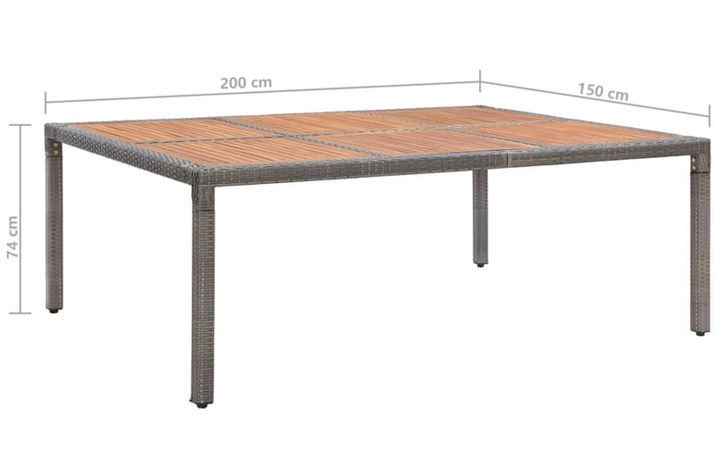 Trädgårdsbord grå 200x150x74 cm konstrotting och akaciaträ - Grå - Utemöbler - Trädgårdsbord & Utebord - Matbord ute