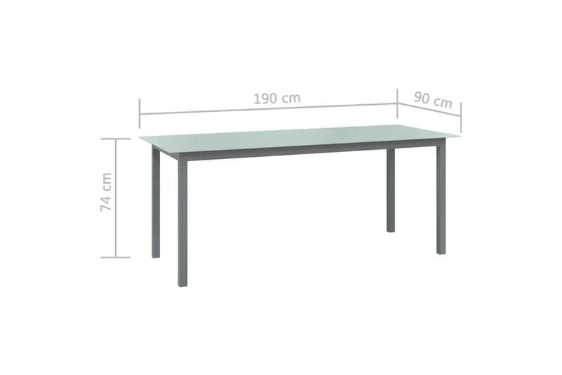 Trädgårdsbord ljusgrå 190x90x74 cm aluminium och glas - Grå - Matbord ute