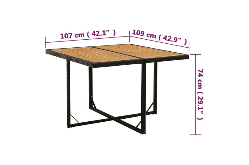 Trädgårdsbord svart 109x107x74 cm konstrotting & massiv akac - Svart - Matbord ute