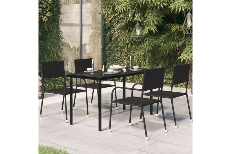 Trädgårdsbord svart 140x70x74 cm stål och glas - Svart - Matbord ute