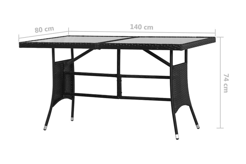 Trädgårdsbord svart 140x80x74 cm konstrotting - Svart - Matbord ute