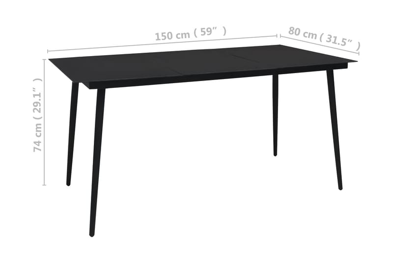 Trädgårdsbord svart 150x80x74 cm stål och glas - Svart - Utemöbler - Trädgårdsbord & Utebord - Matbord ute