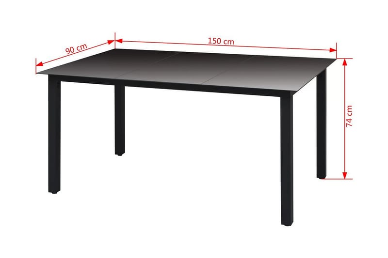 Trädgårdsbord svart 150x90x74 cm aluminium och glas - Svart - Matbord ute