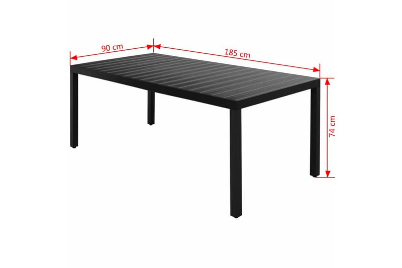 Trädgårdsbord svart 185x90x74 cm aluminium och WPC - Svart - Matbord ute