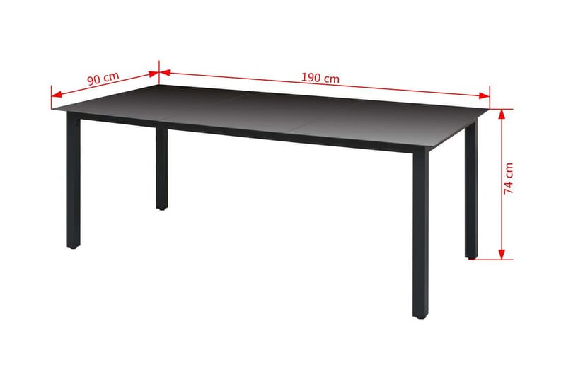 Trädgårdsbord svart 190x90x74 cm aluminium och glas - Svart - Matbord ute