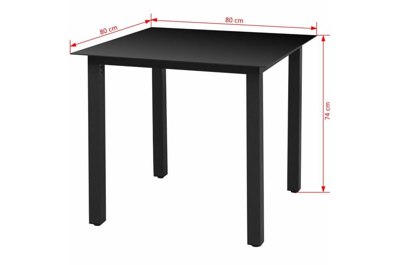 Trädgårdsbord svart 80x80x74 cm aluminium och glas - Svart - Matbord ute