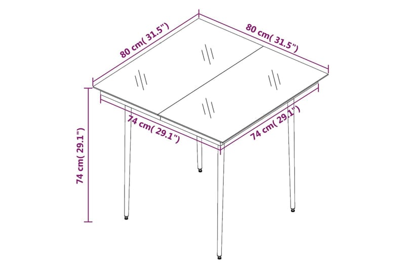 Trädgårdsbord svart 80x80x74 cm stål och glas - Svart - Utemöbler - Trädgårdsbord & Utebord - Matbord ute