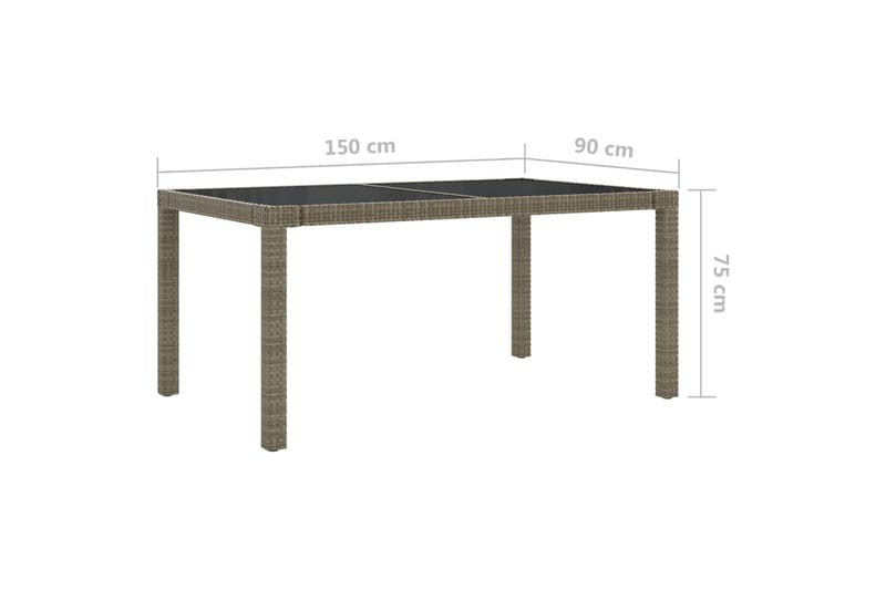 Utebord 150x90x75 cm härdat glas och konstrotting grå - Grå - Utemöbler - Trädgårdsbord & Utebord - Matbord ute
