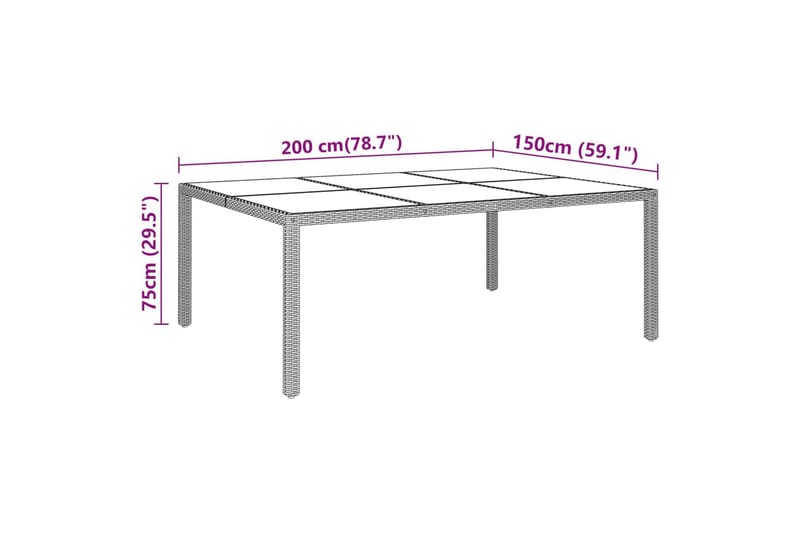 Utebord 200x150x75 cm härdat glas och konstrotting svart - Svart - Matbord ute