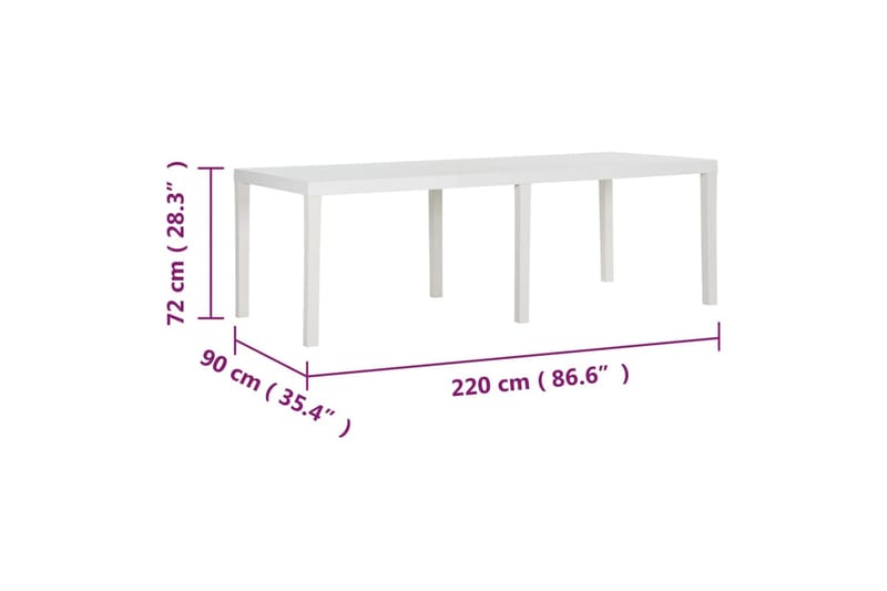 Utebord 220x90x72 cm PP vit - Vit - Utemöbler - Trädgårdsbord & Utebord - Matbord ute