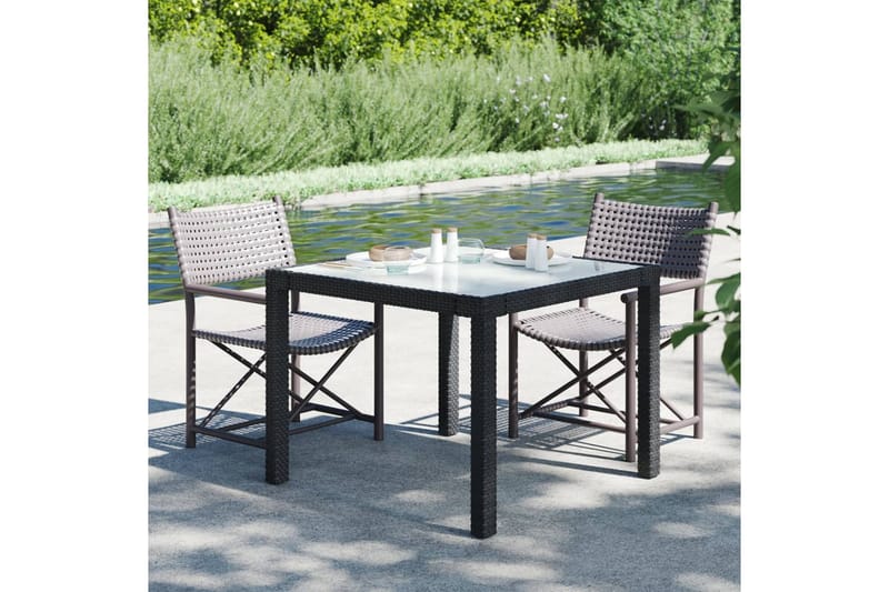Utebord 90x90x75 cm Härdat glas och konstrotting svart - Svart - Utemöbler - Trädgårdsbord & Utebord - Matbord ute