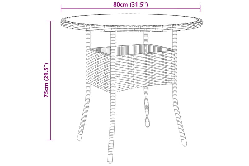 Utebord Ã˜80x75 cm Härdat glas och konstrotting brun - Brun - Utemöbler - Trädgårdsbord & Utebord - Matbord ute