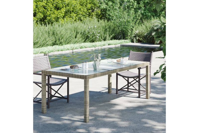 Utebord beige 190x90x75 cm härdat glas och konstrotting - Beige - Utemöbler - Trädgårdsbord & Utebord - Matbord ute