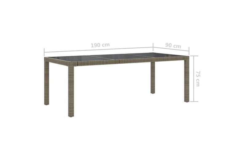 Utebord grå 190x90x75 cm härdat glas och konstrotting - Grå - Utemöbler - Trädgårdsbord & Utebord - Matbord ute