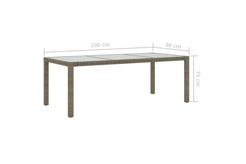 Utebord grå 190x90x75 cm härdat glas och konstrotting - Grå - Utemöbler - Trädgårdsbord & Utebord - Matbord ute