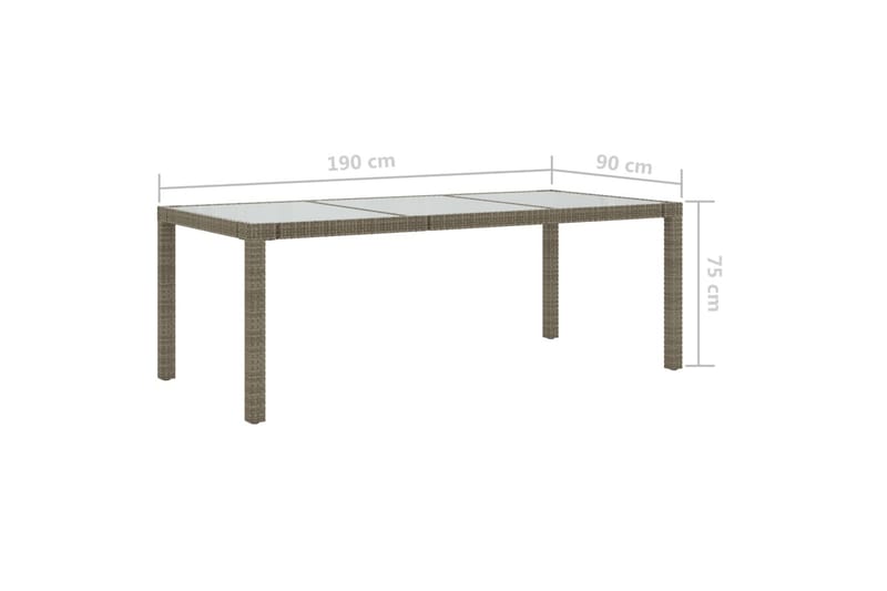 Utebord grå 190x90x75 cm härdat glas och konstrotting - Grå - Matbord ute