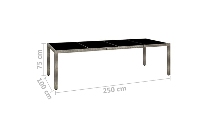 Utebord grå 250x100x75 cm härdat glas och konstrotting - Grå - Utemöbler - Trädgårdsbord & Utebord - Matbord ute