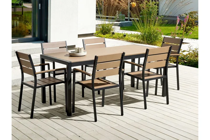 Pereta Matbord Utomhus 180x90 cm - Ljusbrun/Svart - Utemöbler - Trädgårdsbord & Utebord - Matbord ute