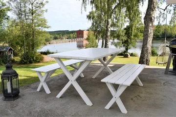 Matgrupp Scottsdale 150 cm + 2 Bänkar 140 cm Vit - KWA - Utemöbler - Trädgårdsbord & Utebord - Picknickbord