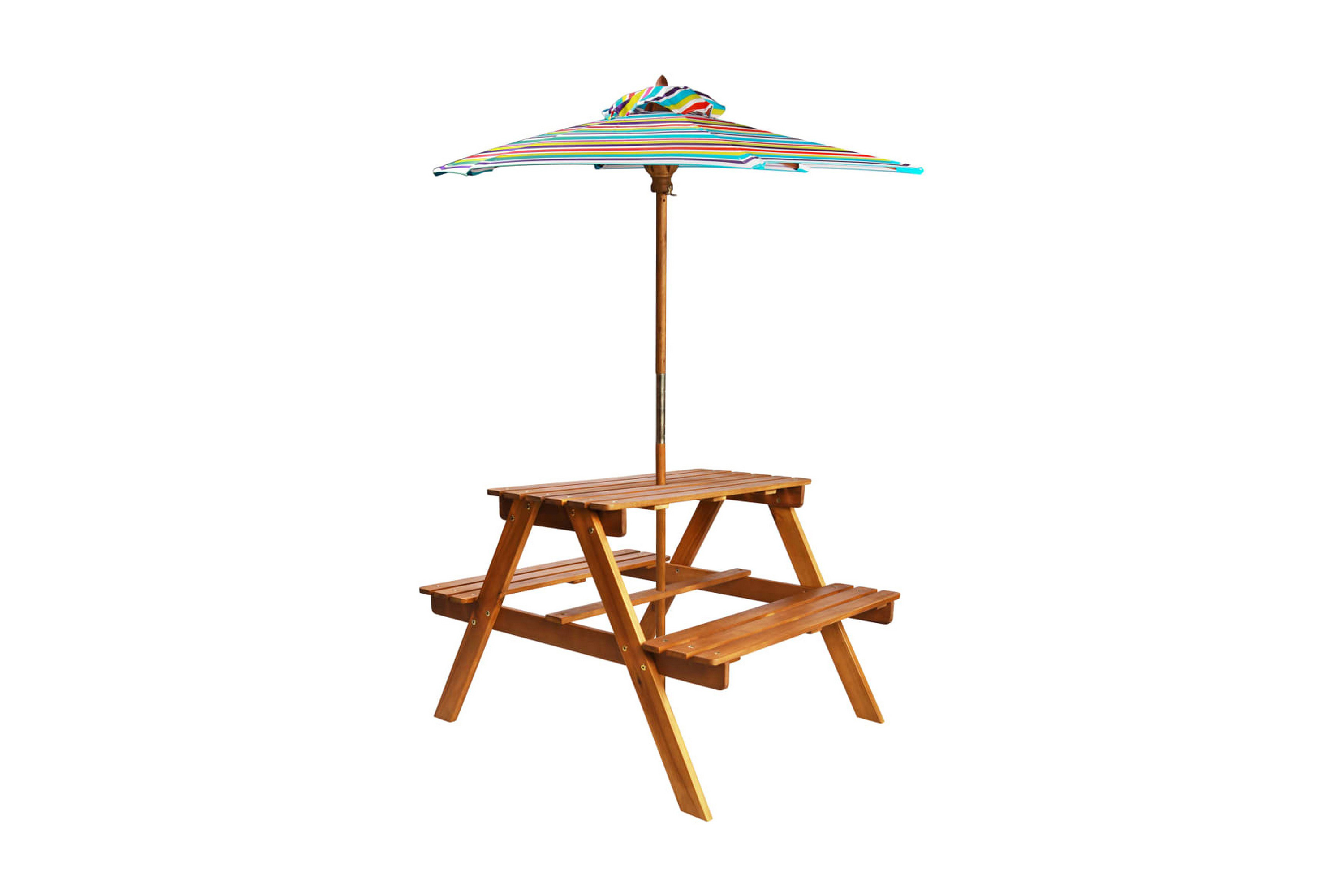 Picknickbord för barn med parasoll 79x90x60 cm massivt akaci – Brun