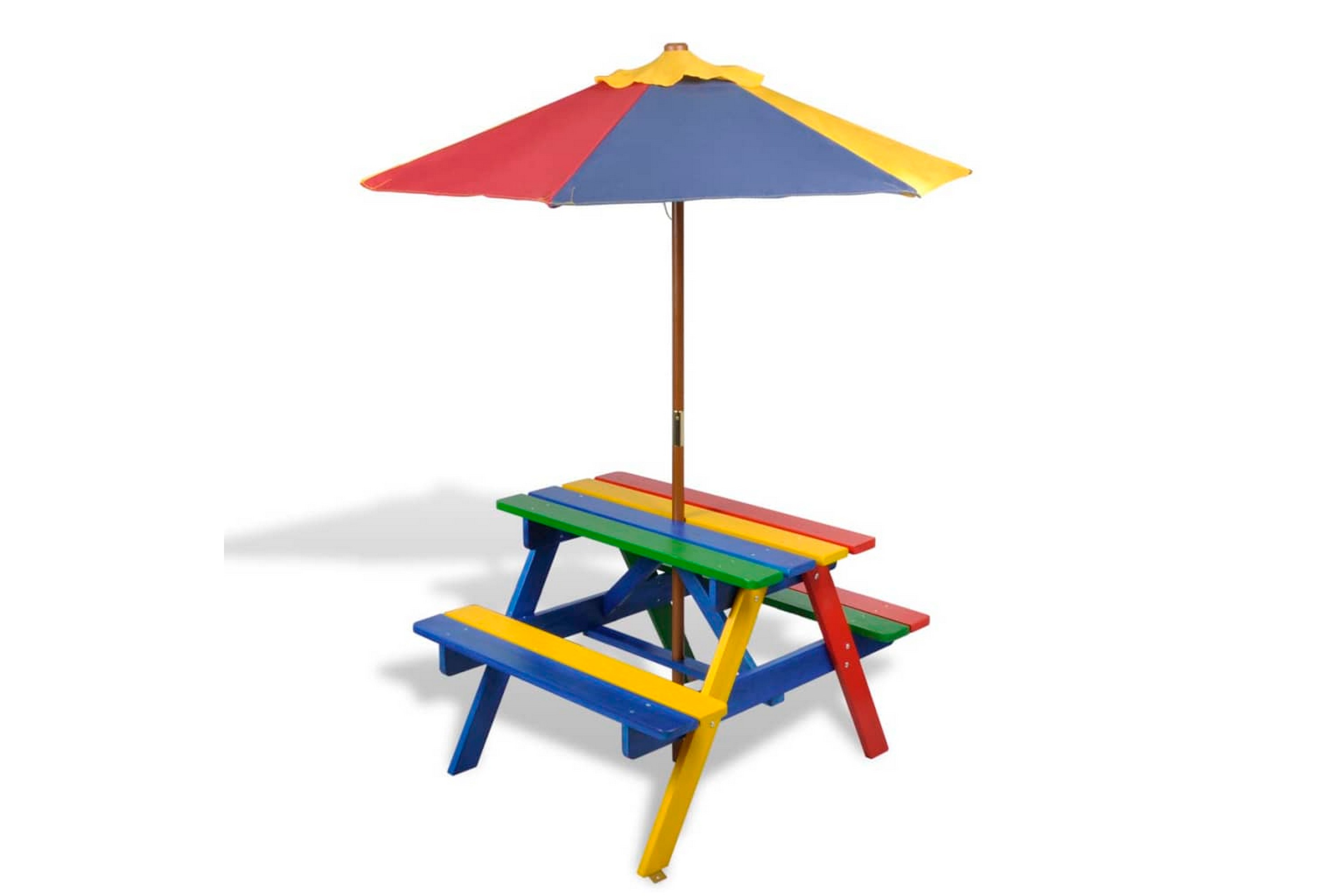 Picknickbord med bänkar och parasoll för barn flerfärgad trä – Flerfärgad