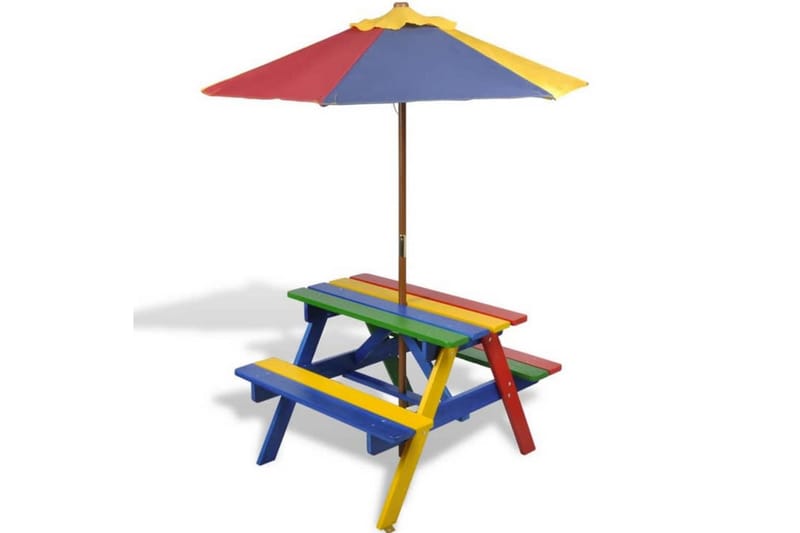 Picknickbord med bänkar och parasoll för barn flerfärgad trä - Flerfärgad - Utemöbler - Trädgårdsbord & Utebord - Picknickbord