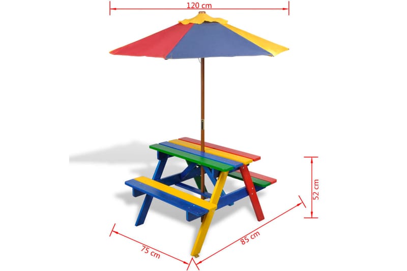 Picknickbord med bänkar och parasoll för barn flerfärgad trä - Flerfärgad - Picknickbord