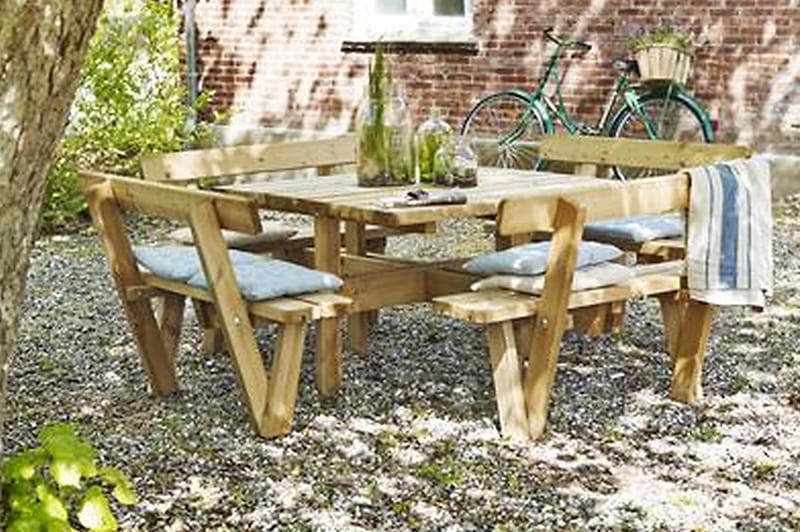 PLUS Gudrun Bord- och Picknickbord Fyrkantingt med ryggstöd - Picknickbord