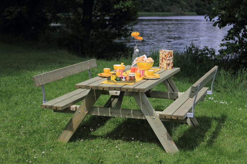 PLUS Gudrun Picknickbord med Bänk med Ryggstöd Trä - Picknickbord