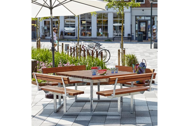 PLUS Twist Bord/Bänkset med 4 Ryggstöd 227 cm Grundmålad Tea - Utemöbler - Trädgårdsbord & Utebord - Picknickbord