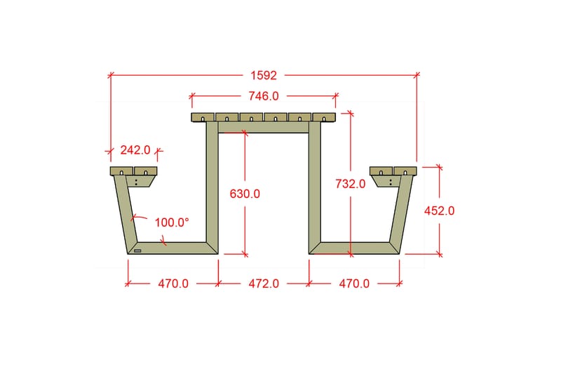 PLUS Wega Bord/Bänkset 177 cm Tryckimpregnerat - Utemöbler - Trädgårdsbord & Utebord - Picknickbord