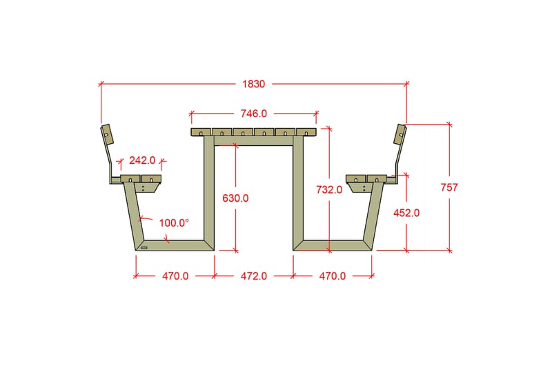 PLUS Wega Bord/Bänkset med 2 Ryggstöd 177 cm Tryckimpregnera - Utemöbler - Trädgårdsbord & Utebord - Picknickbord