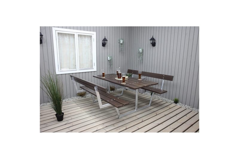 Picknickbord Rustik Metall Med Ryggstöd - Brun - Utemöbler - Trädgårdsbord & Utebord - Picknickbord