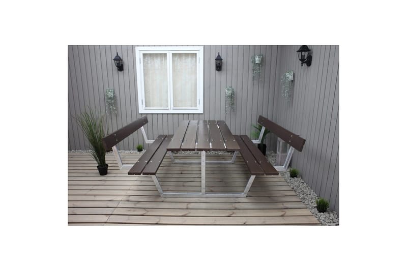 Picknickbord Rustik Metall Med Ryggstöd - Brun - Utemöbler - Trädgårdsbord & Utebord - Picknickbord