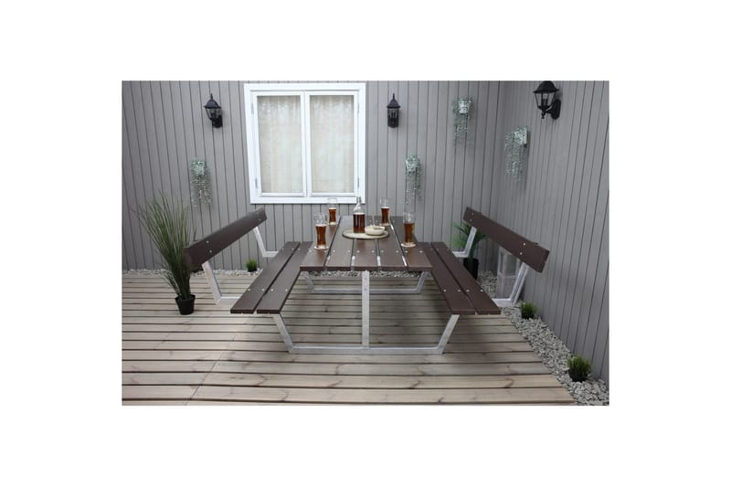 Picknickbord Rustik Metall Med Ryggstöd - Brun - Utemöbler - Trädgårdsbord & Utebord - Picknickbord