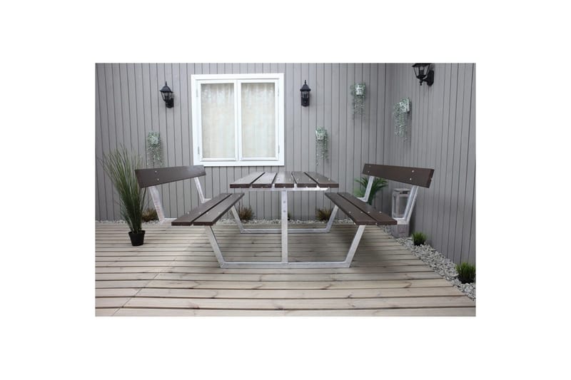 Picknickbord Rustik Metall Med Ryggstöd - Brun - Utemöbler - Trädgårdsbord & Utebord - Picknickbord