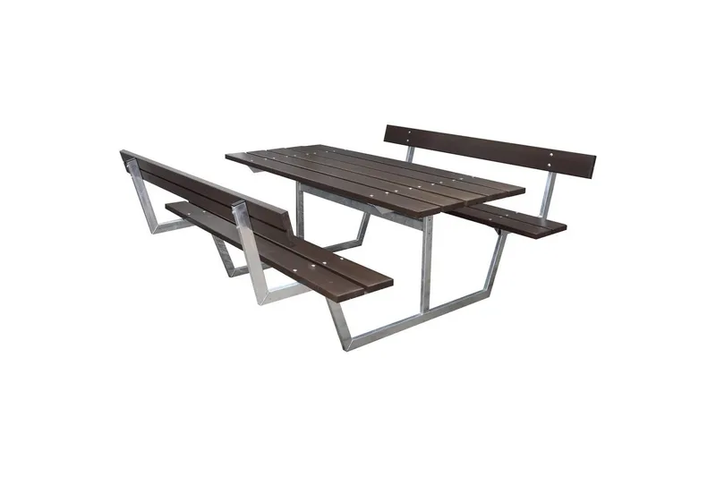 Picknickbord Rustik Metall Med Ryggstöd - Brun - Utemöbler - Trädgårdsbord & Utebord - Picknickbord